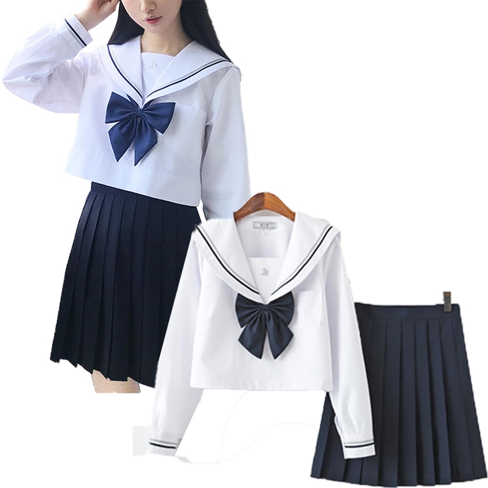 女子高生 制服 コスプレ 本物 高校 Amazon.co.jp: [City Sea Sky] セーラー服 長袖 白二本 学生制服